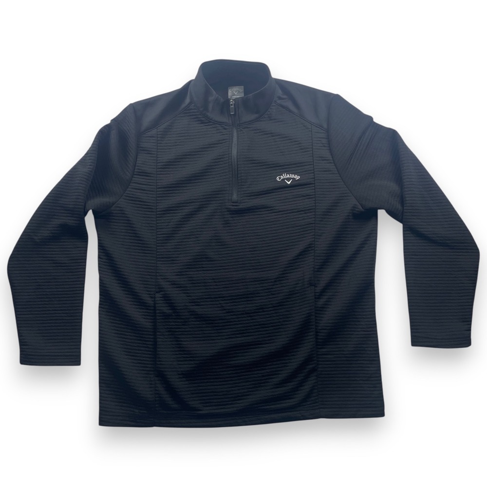 Callaway Mens Opti-Dri Quarter Zip Golf Pullover Black Ribbed Textured Large
